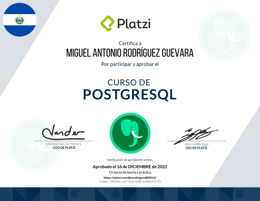 Diploma del Curso de PostgreSQL