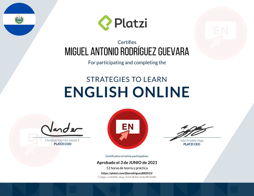 Diploma del Curso de Estrategias para Aprender Inglés Online 2020