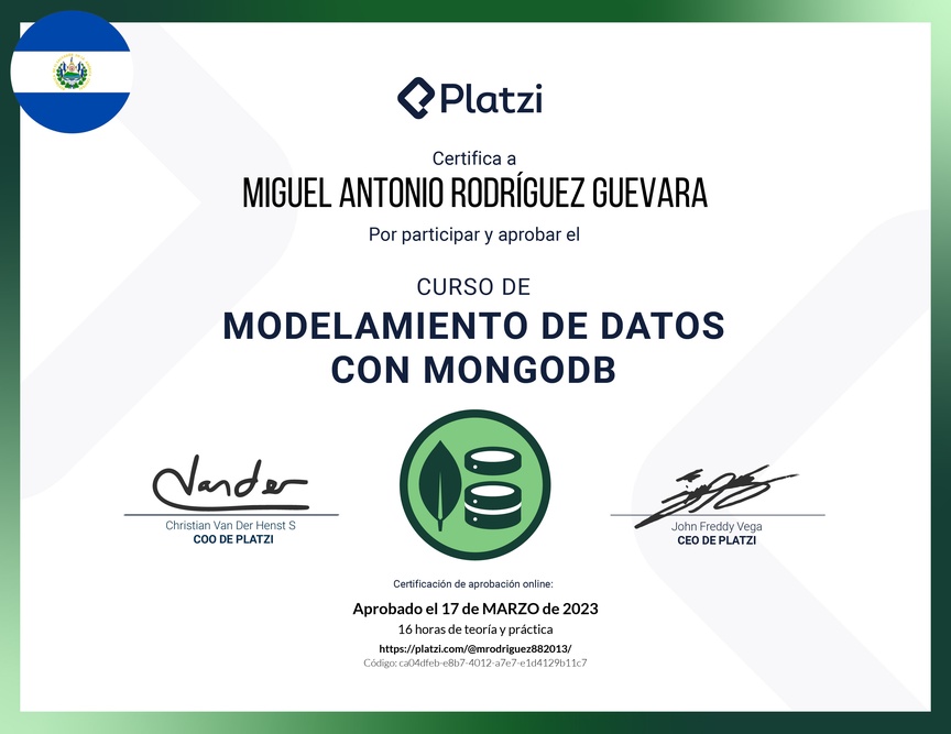 Diploma del Curso de Modelado de Datos en MongoDB