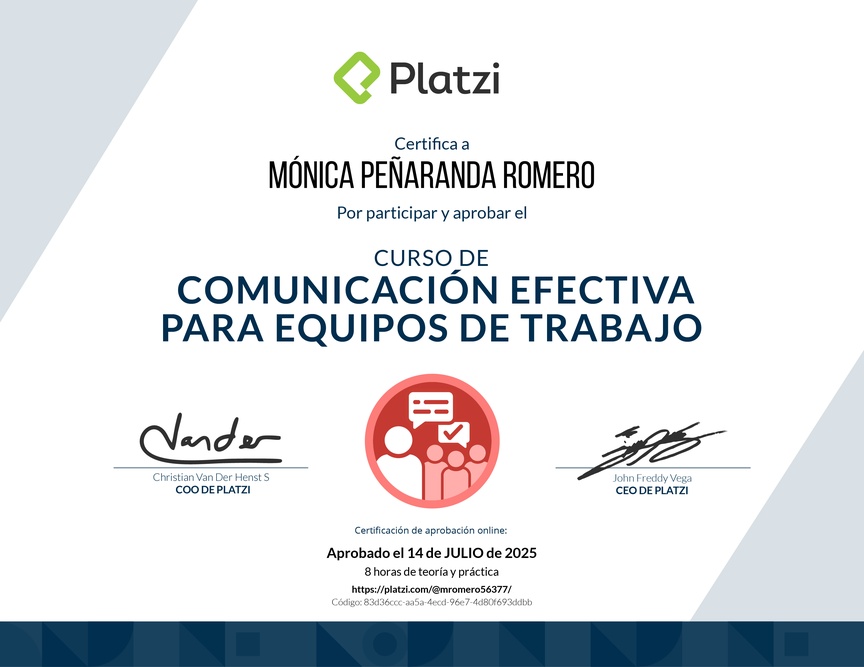 Diploma del Curso de Comunicación Efectiva para Equipos de Trabajo
