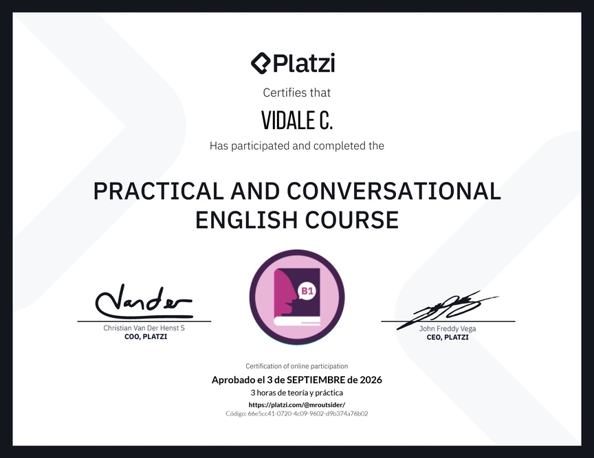 Diploma del Curso de Inglés Práctico y Conversacional