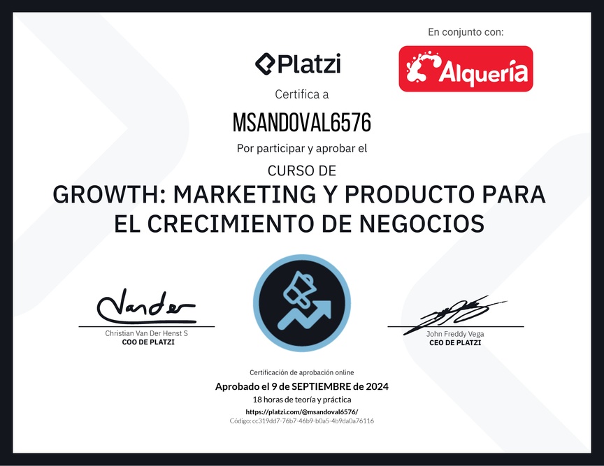 Diploma del Curso de Growth: Marketing y Producto para el Crecimiento de Negocios