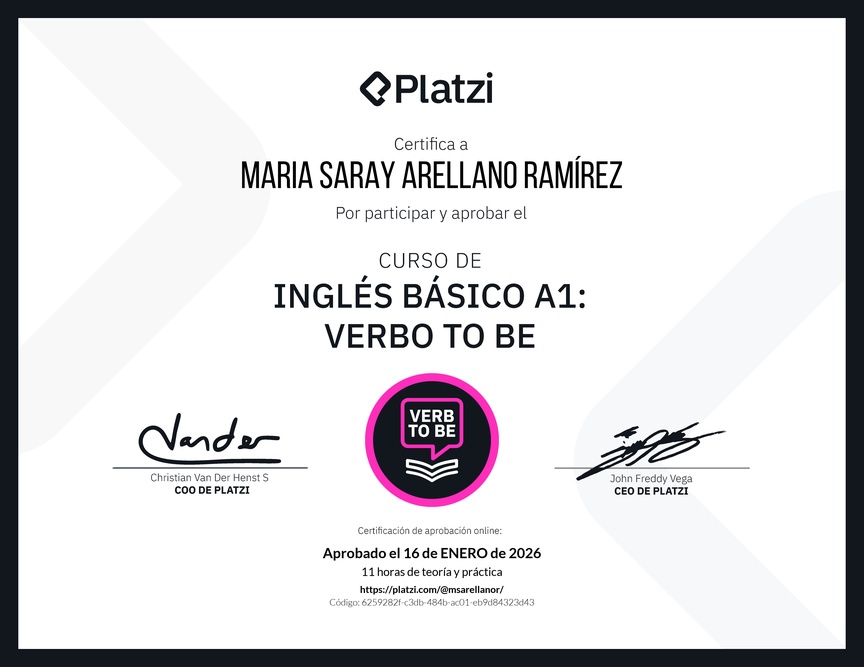 Diploma del Curso de Inglés Básico A1: Verbo To Be