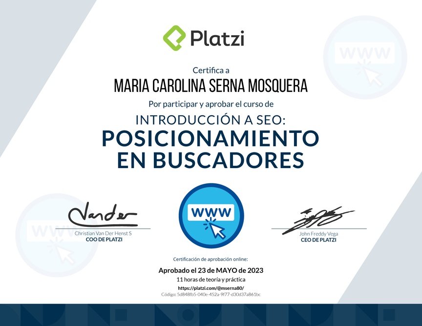Diploma del Curso de Introducción a SEO: Posicionamiento en Buscadores