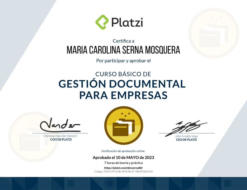Diploma del Curso Básico de Gestión Documental para Empresas