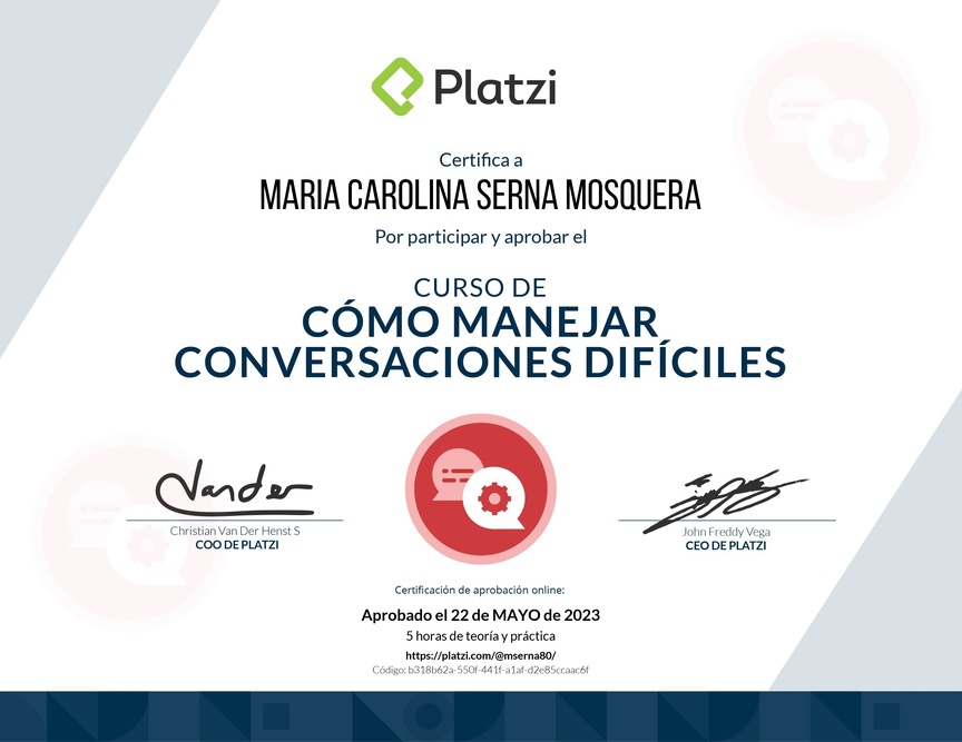 Diploma del Curso de Cómo Manejar Conversaciones Difíciles con Clientes