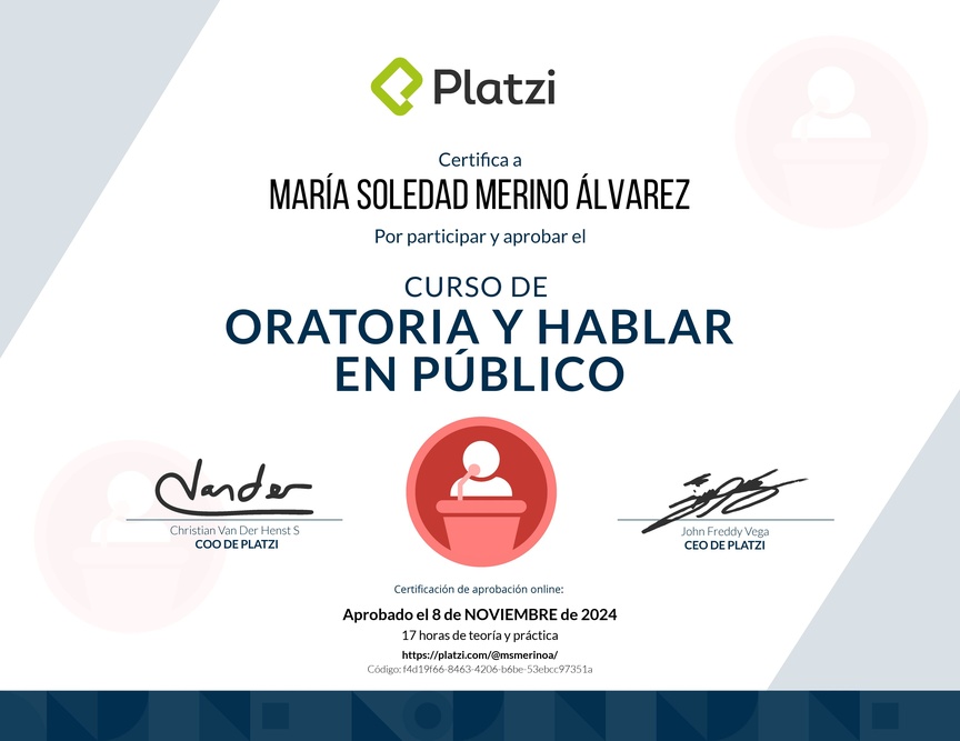 Diploma del Curso de Oratoria para Hablar en Público
