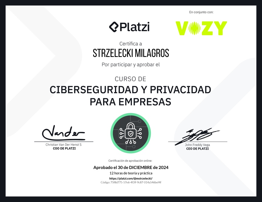 Diploma del Curso de Ciberseguridad y Privacidad para Empresas