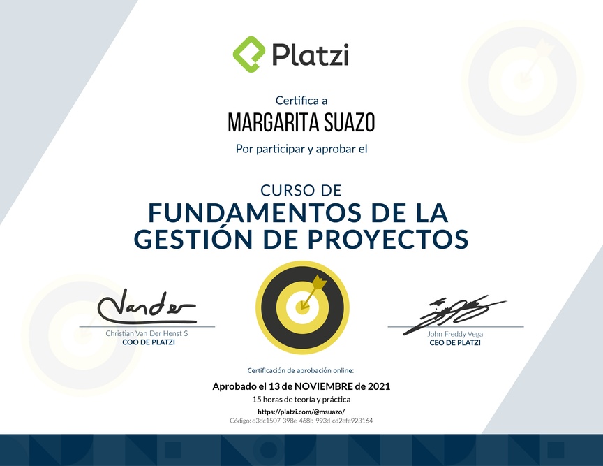 Diploma del Curso de Fundamentos de Gestión de Proyectos 2019
