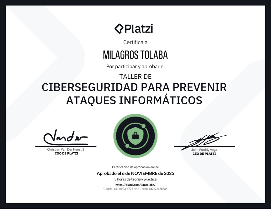 Diploma del Curso de Introducción a Ciberseguridad: Prevención de Ataques Informáticos