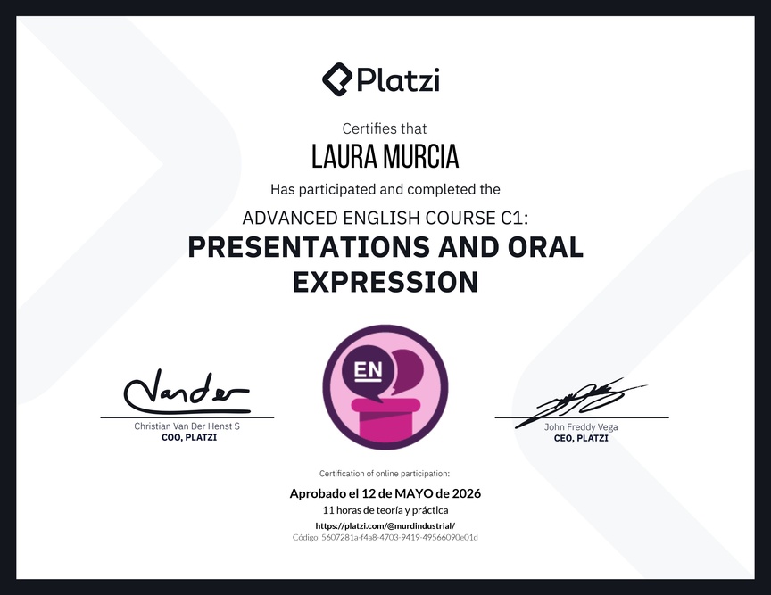 Diploma del Curso de Inglés Avanzado C1: Presentaciones y Expresión Oral