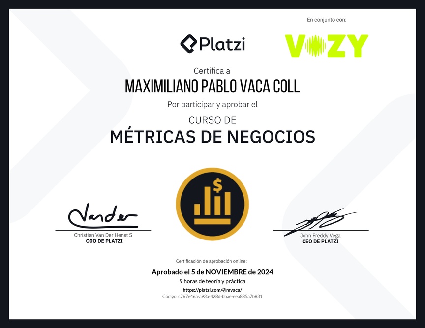 Diploma del Curso de Métricas Esenciales de Negocio