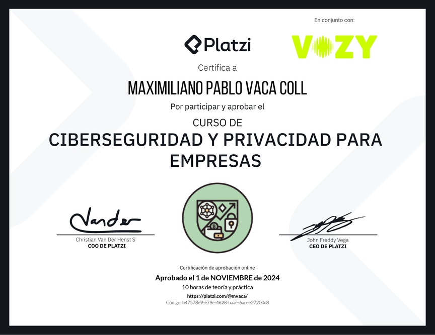 Diploma del Curso de Ciberseguridad y Privacidad Empresarial (2023)