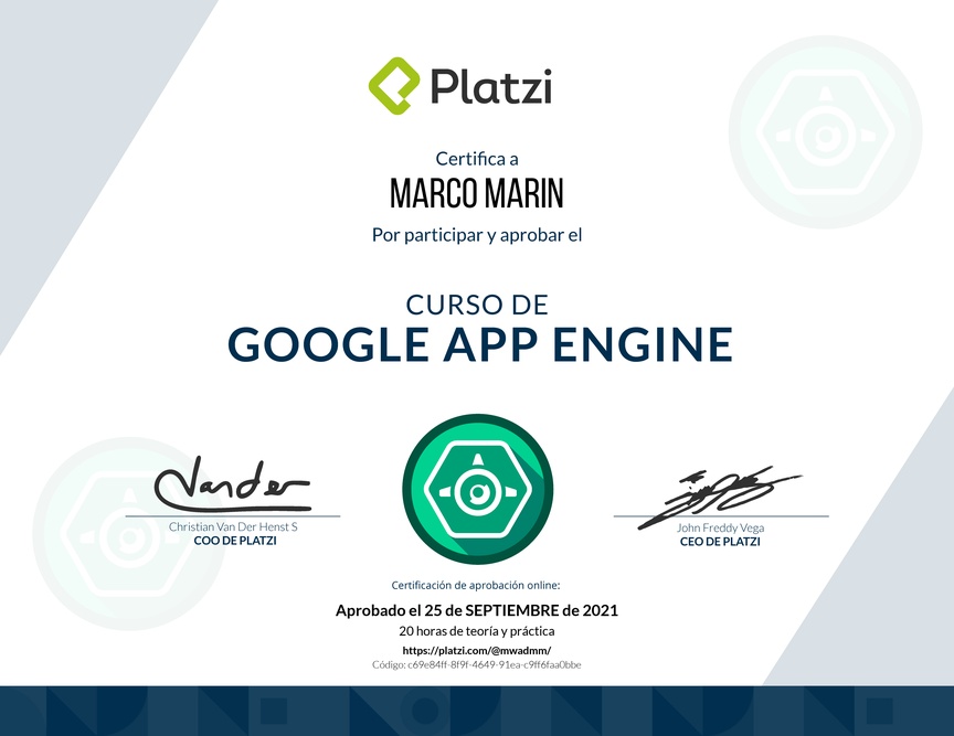 Diploma del Curso de Google App Engine