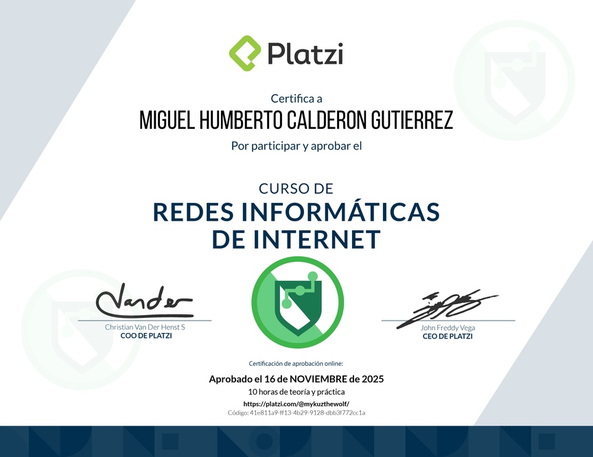 Diploma del Curso de Redes Informáticas de Internet