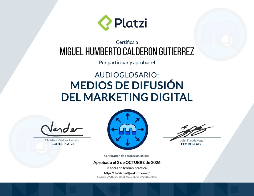 Diploma de Audioglosario: Canales de Difusión de Marketing Digital