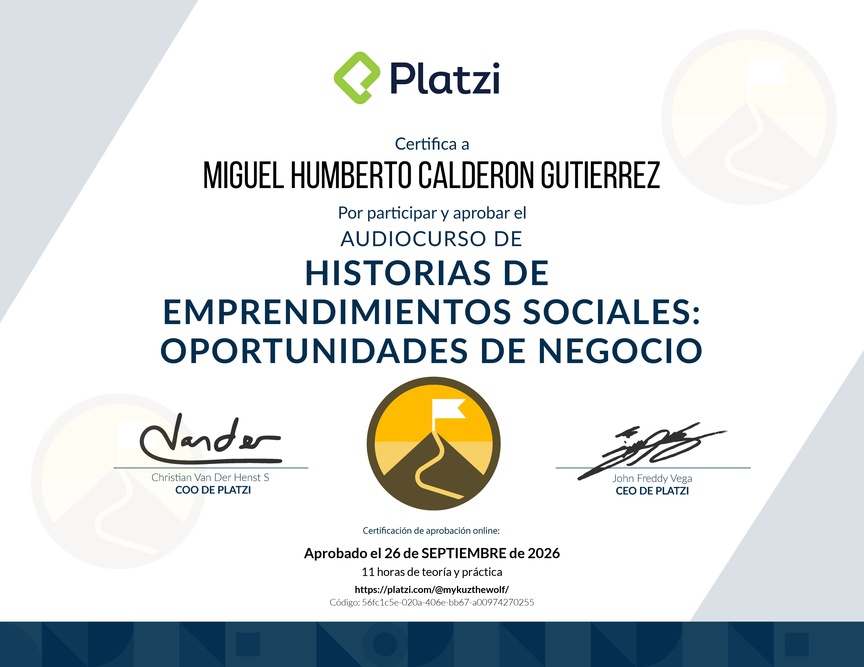 Diploma de Audiocurso de Historias de Emprendimientos Sociales y Oportunidades de Negocio