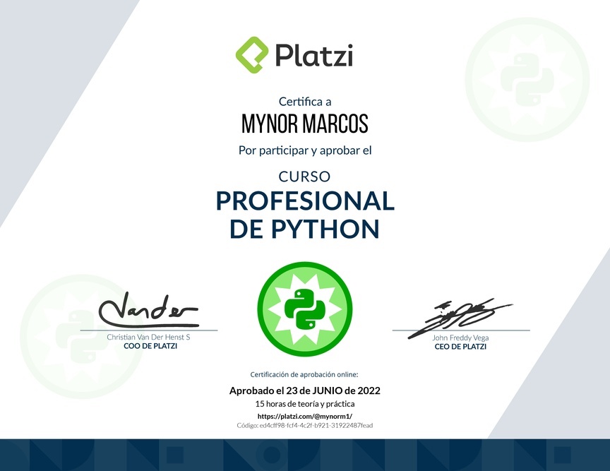 Diploma del Curso Profesional de Python