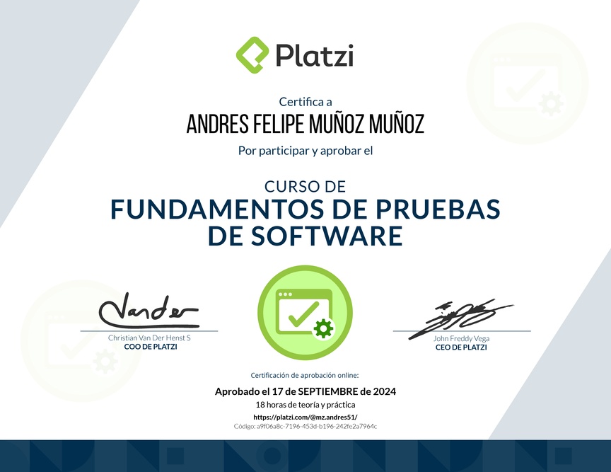 Diploma del Curso de Fundamentos de Pruebas de Software