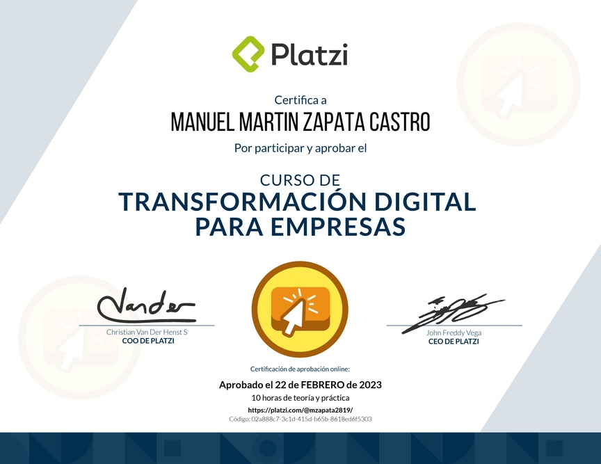 Diploma del Curso de Transformación Digital para el Crecimiento de tu Empresa