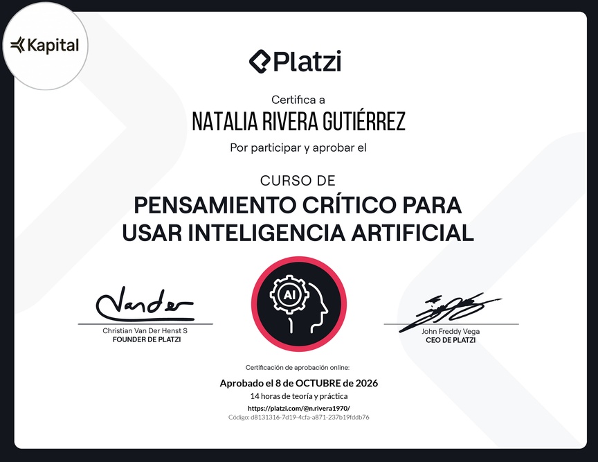 Diploma del Curso de Pensamiento Crítico para usar Inteligencia Artificial