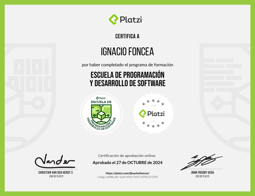 Diploma de la Ruta de Aprendizaje de Programación y Desarrollo de Software