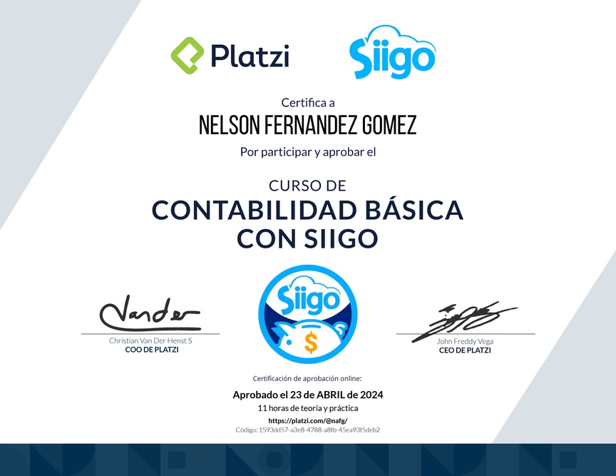 Diploma del Curso de Contabilidad Básica con Siigo