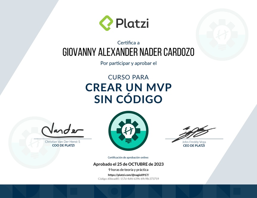 Diploma del Curso para Crear un MVP sin Código