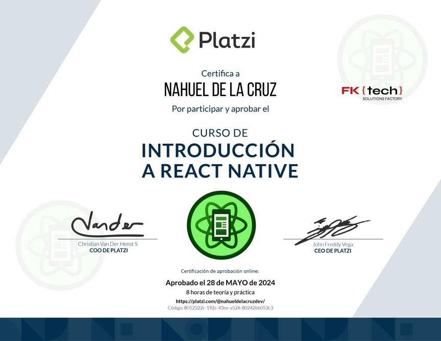Diploma del Curso de Introducción a React Native