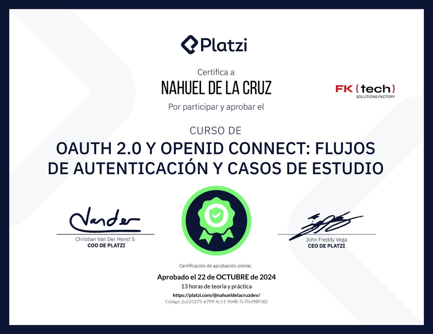 Diploma del Curso de OAuth 2.0 y OpenID Connect: Flujos de Autenticación y Casos de Estudio