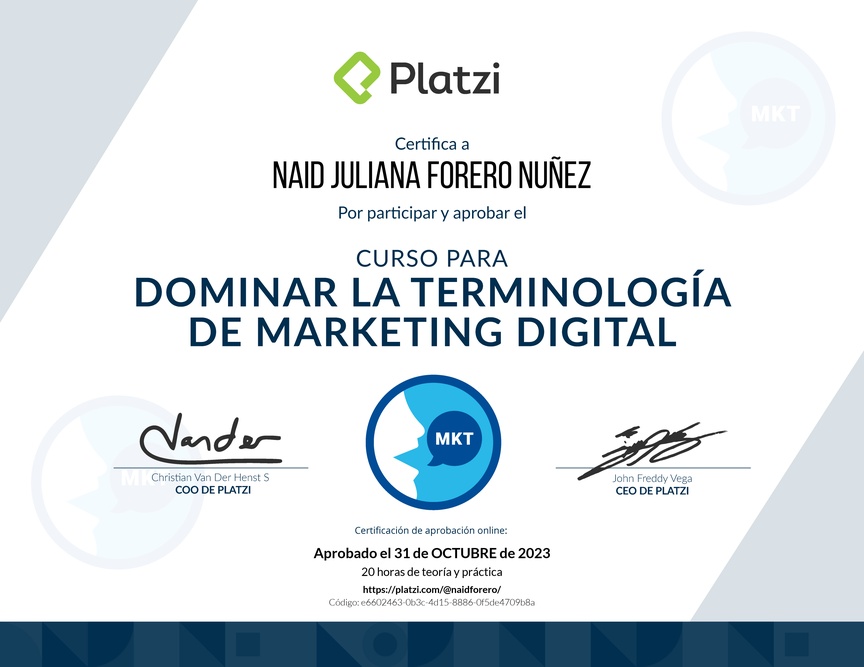 Diploma de Glosario de Términos de Marketing Digital