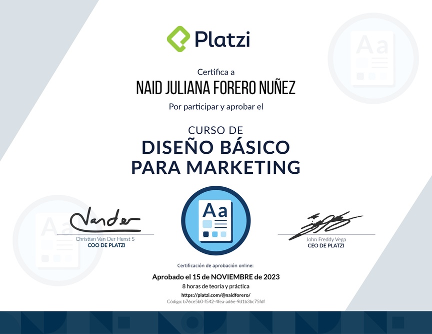 Diploma del Curso de Introducción al Diseño para Marketing