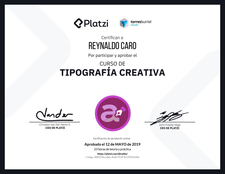 Diploma del Curso de Tipografía Creativa
