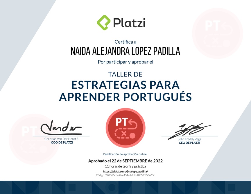 Diploma de Audiotaller de Estrategias para Aprender Portugués