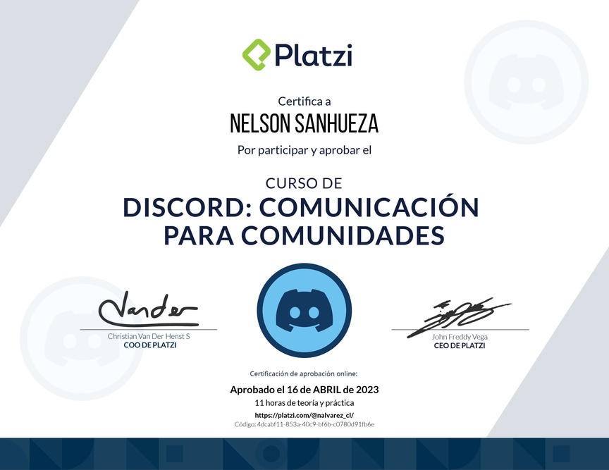 Diploma del Curso de Discord: Comunicación para Comunidades