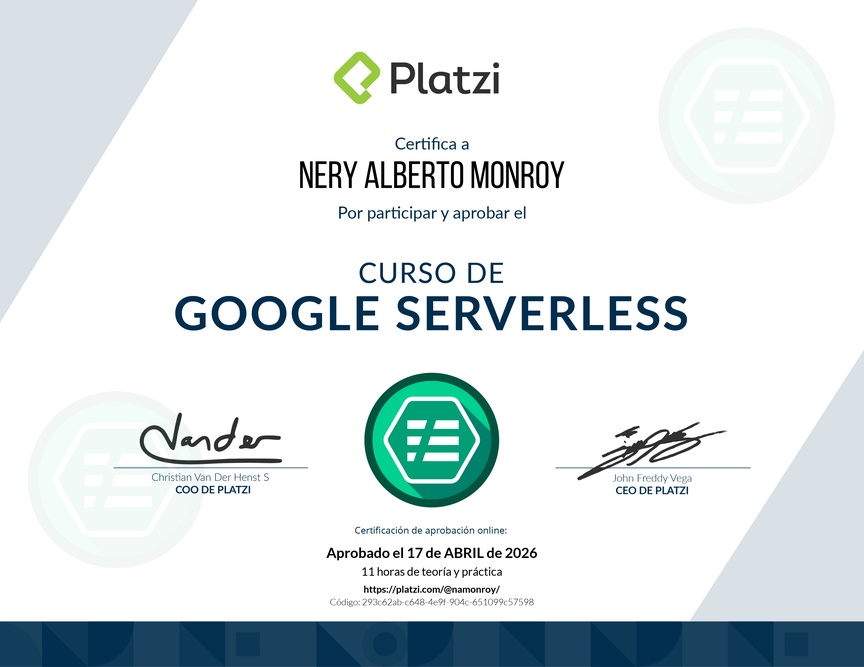 Diploma del Curso de Google Serverless