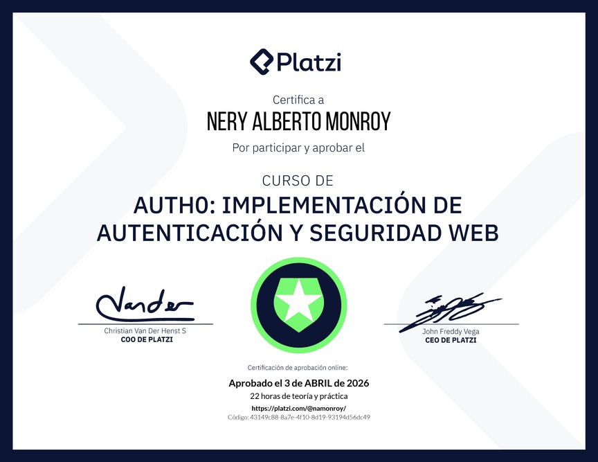 Diploma del Curso de Auth0: Implementación de Autenticación y Seguridad Web