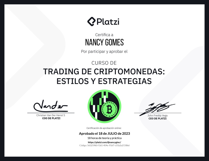 Diploma del Curso de Trading de Criptomonedas: Estilos y Estrategias