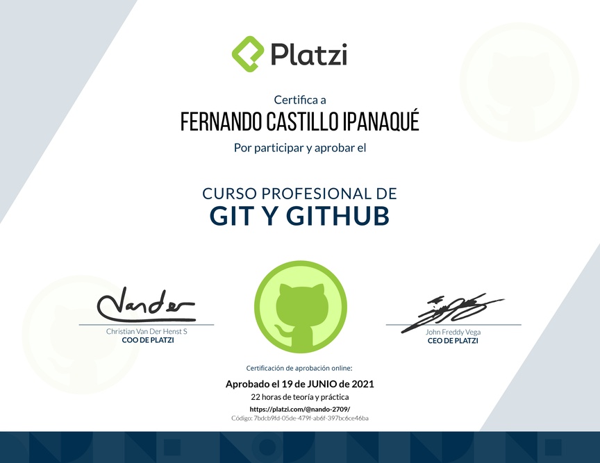 Diploma del Curso Profesional de Git y GitHub