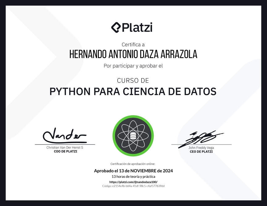 Diploma del Curso de Python para Ciencia de Datos