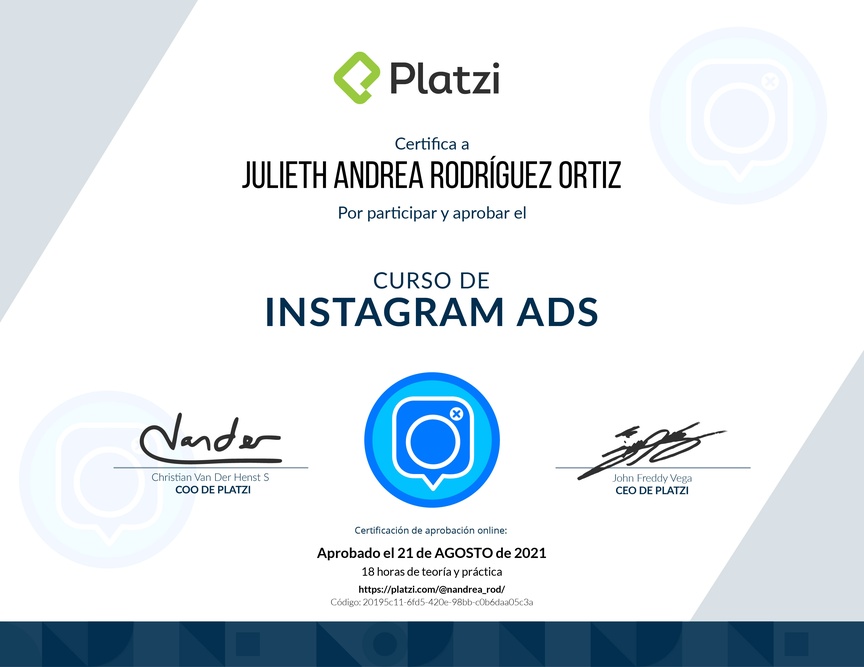 Diploma del Curso de Instagram Ads