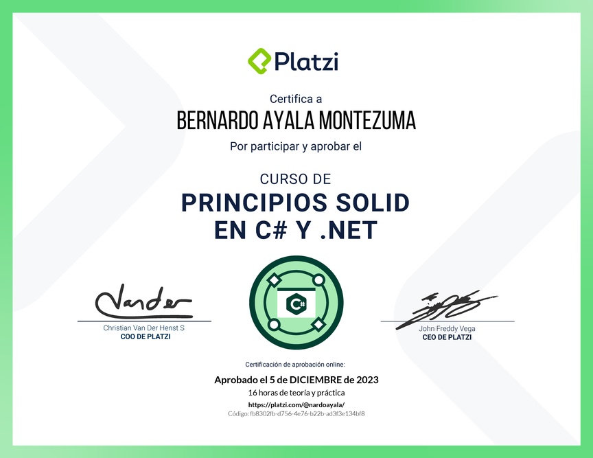 Diploma del Curso de Principios SOLID en C# y .NET