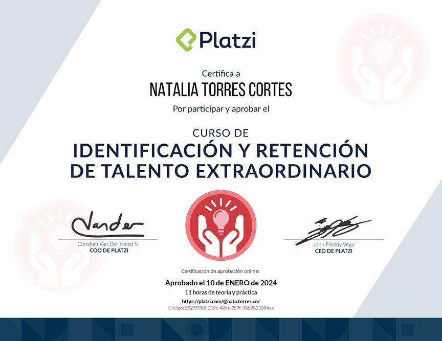Diploma del Curso de Identificación y Retención de Talento en tu Empresa