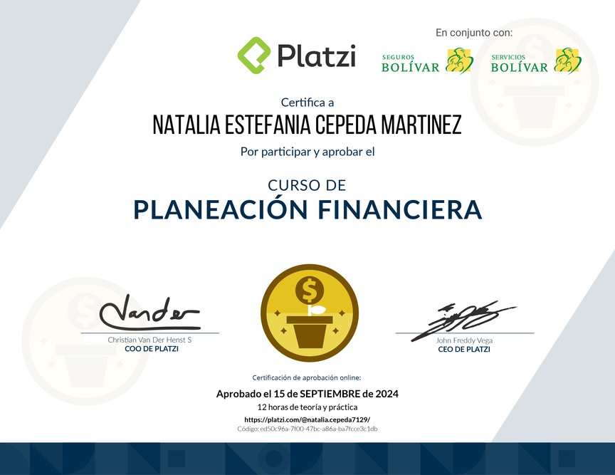 Diploma del Curso de Planeación Financiera