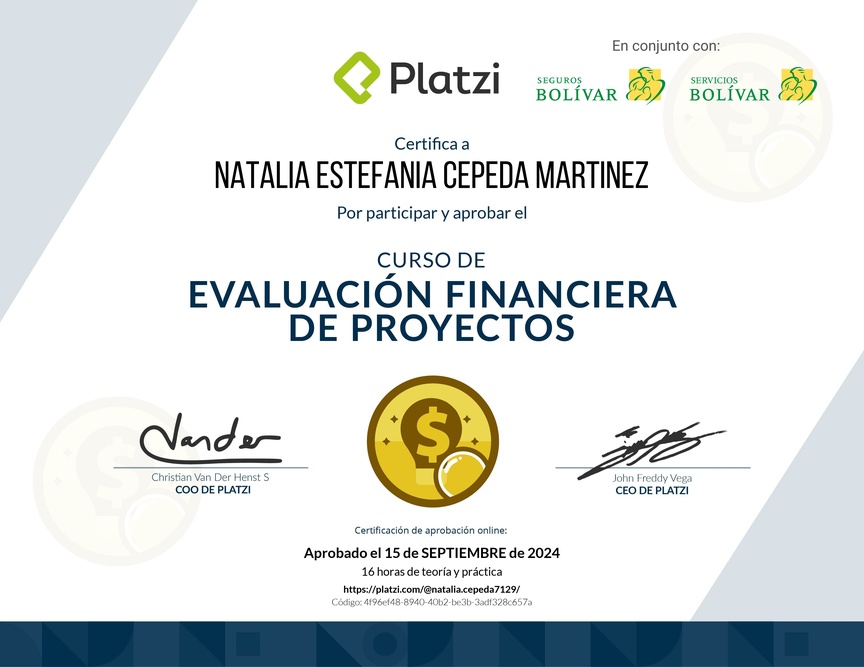 Diploma del Curso de Evaluación Financiera de Proyectos