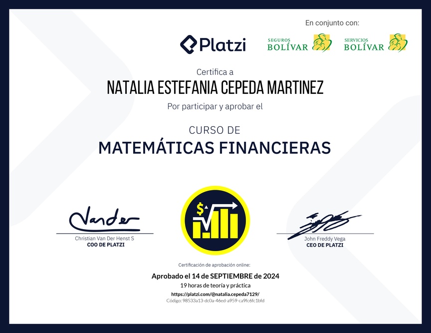 Diploma del Curso de Matemáticas Financieras