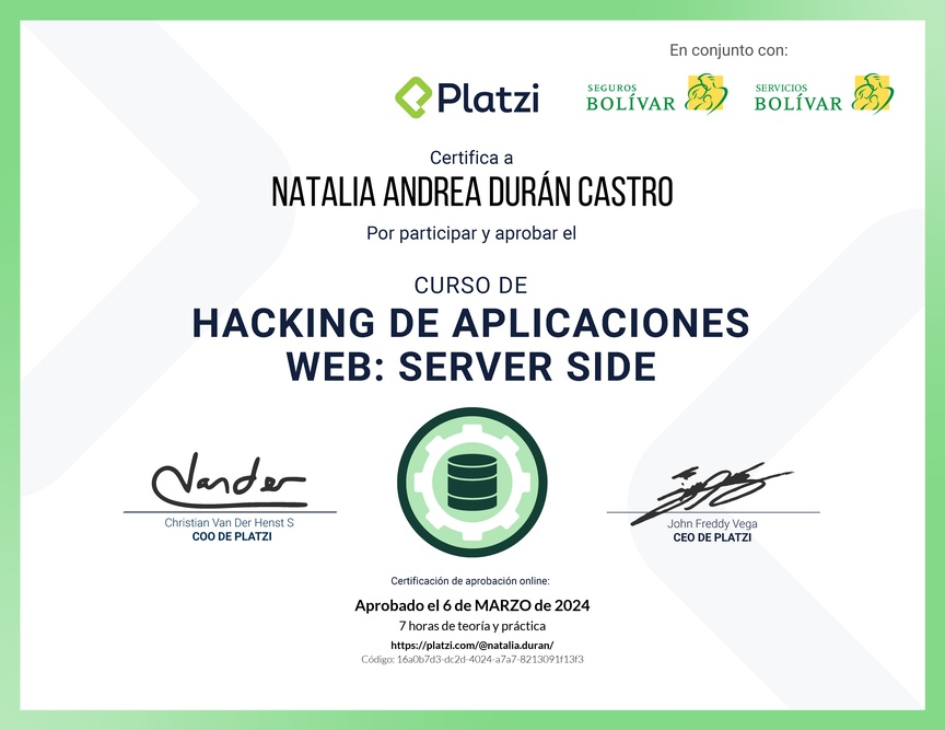 Diploma del Curso de Hacking: Aplicaciones Web Server Side