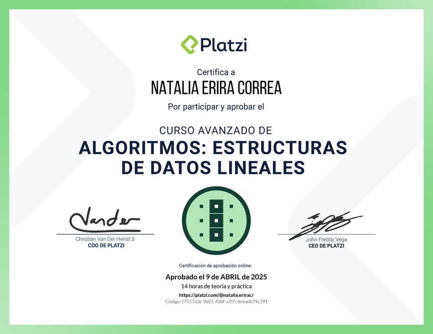 Diploma del Curso de  Algoritmos Avanzados: Estructuras de Datos Lineales