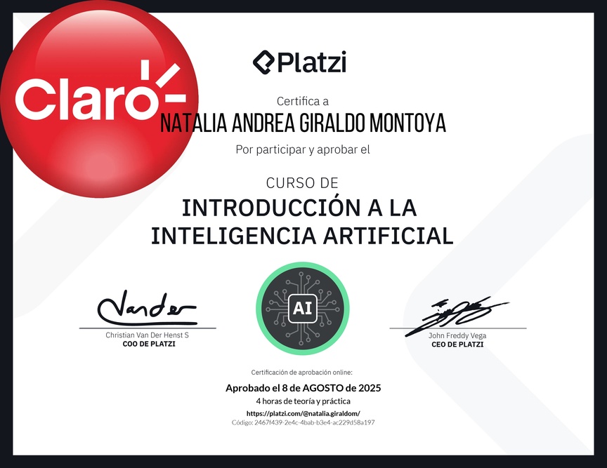 Diploma del Curso Gratis de Introducción a la Inteligencia Artificial
