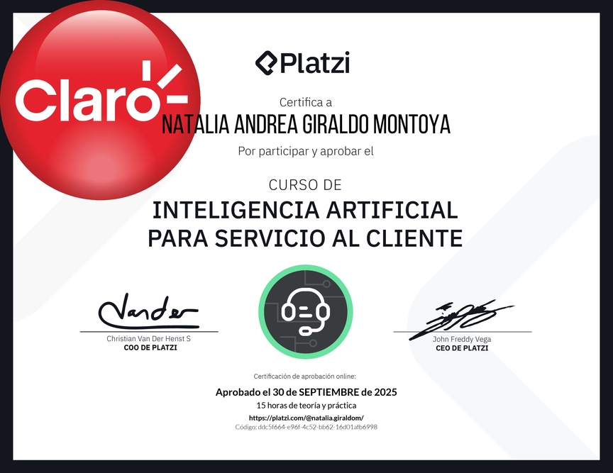 Diploma del Curso de Inteligencia Artificial para Servicio al Cliente